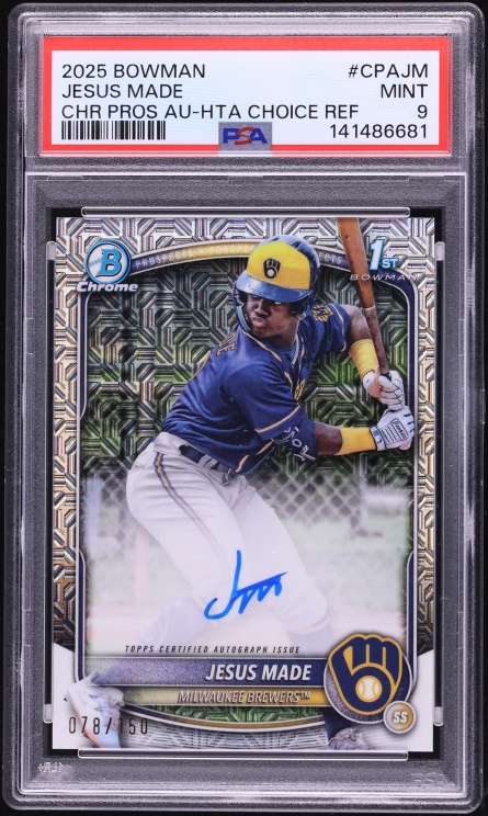 2025 Bowman Chrome HTA Choice Refractor Jesus Made PROSPECT AUTO /150 #CPA-JM PSA 9 MINT