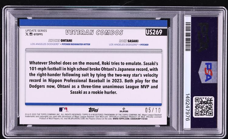 2025 Topps Update Black Holo Foil Shohei Ohtani Roki Sasaki ROOKIE /10 #US269 PSA 10 GEM MINT