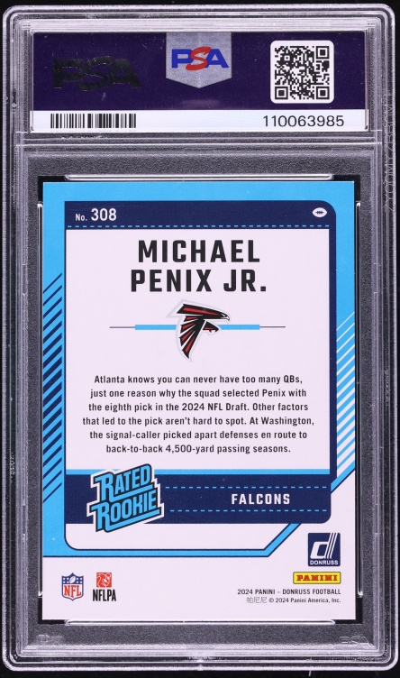 2024 Donruss Football Michael Penix Jr. ROOKIE #308 PSA 9 MINT