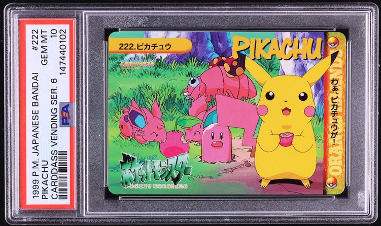 1999 Pokemon Japanese Bandai Carddass Vending Series 6 Pikachu #222 PSA 10 GEM MINT