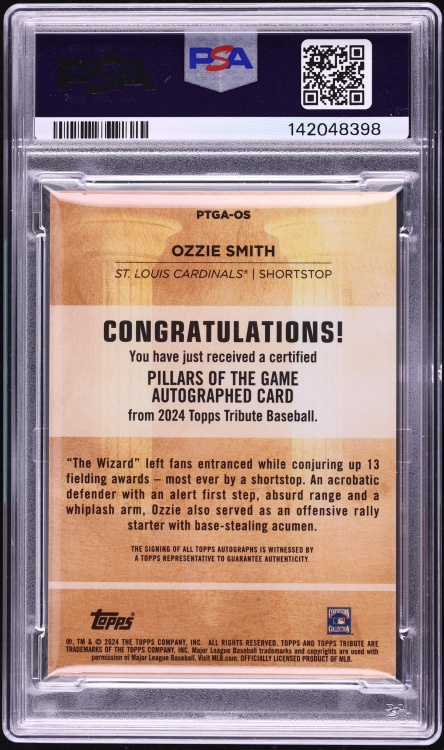 2024 Topps Tribute Pillars Of the Game Ozzie Smith AUTO /75 #PTGA-OS PSA 9 MINT