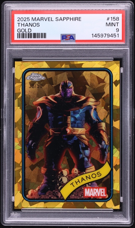 2025 Topps Chrome Marvel Sapphire Edition Gold Thanos /50 #158 PSA 9 MINT