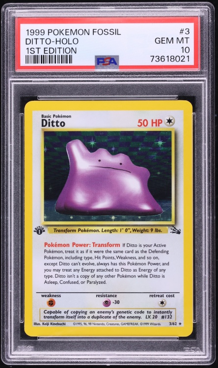 1999 Pokemon Fossil 1st Edition Holo Ditto #3 PSA 10 GEM MINT