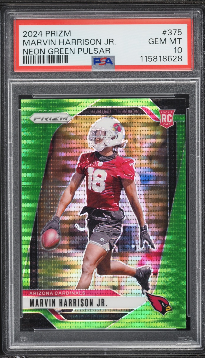 2024 Panini Prizm Neon Green Pulsar Marvin Harrison Jr. ROOKIE #375 PSA 10 GEM MINT