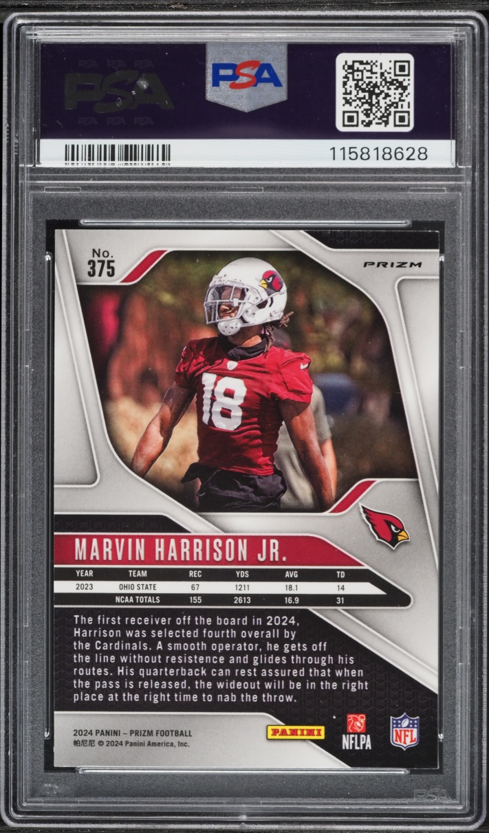 2024 Panini Prizm Neon Green Pulsar Marvin Harrison Jr. ROOKIE #375 PSA 10 GEM MINT