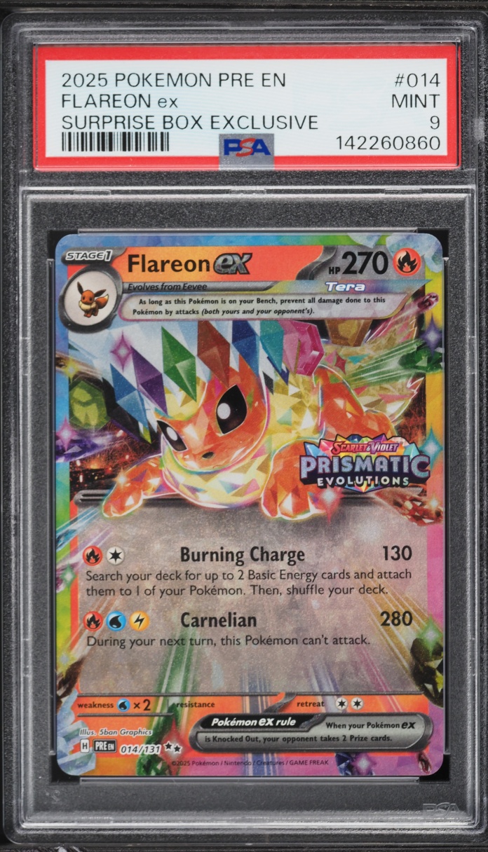 2025 Pokemon SV Prismatic Evolutions Surprise Box Exclusive Holo Flareon EX #14 PSA 9 MINT