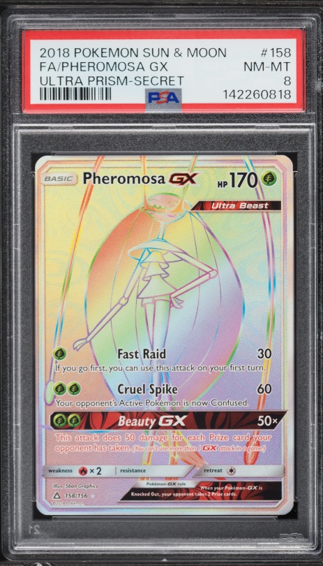 2018 Pokemon Sun & Moon Ultra Prism Rainbow Rare Pheromosa GX #158 PSA 8 NM-MT