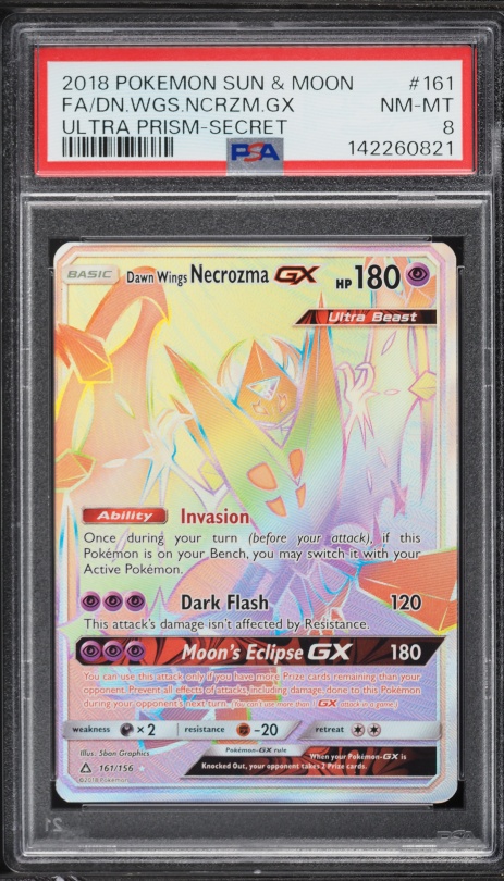2018 Pokemon Sun & Moon Ultra Prism Rainbow Rare Dawn Wings Necrozma GX #161 PSA 8 NM-MT
