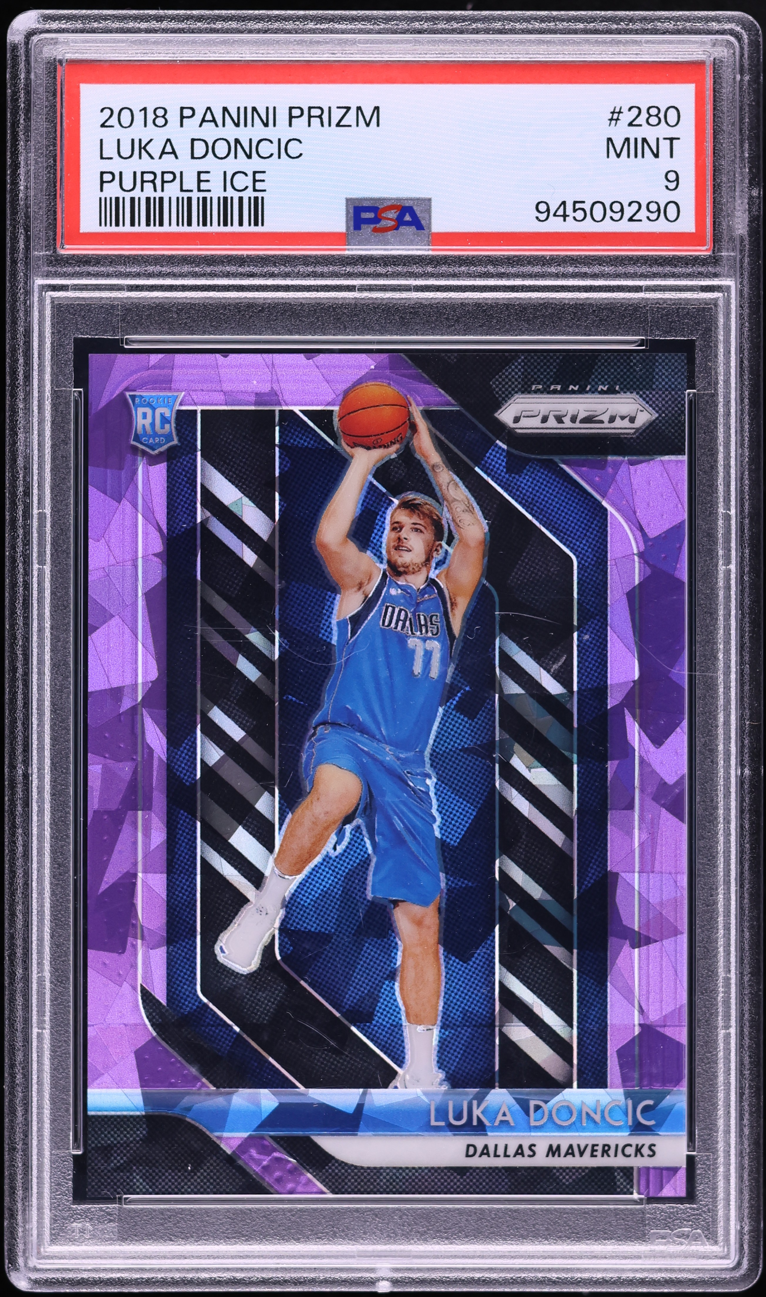 2018 Panini Prizm Purple Ice Luka Doncic ROOKIE /149 #280 PSA 9