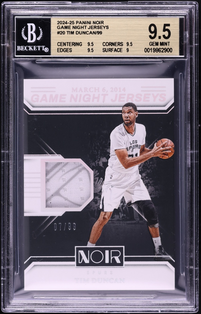 2024 Panini Noir Game Night Jerseys Tim Duncan PATCH /99 #GNJ-TIM BGS 9.5 GEM MINT