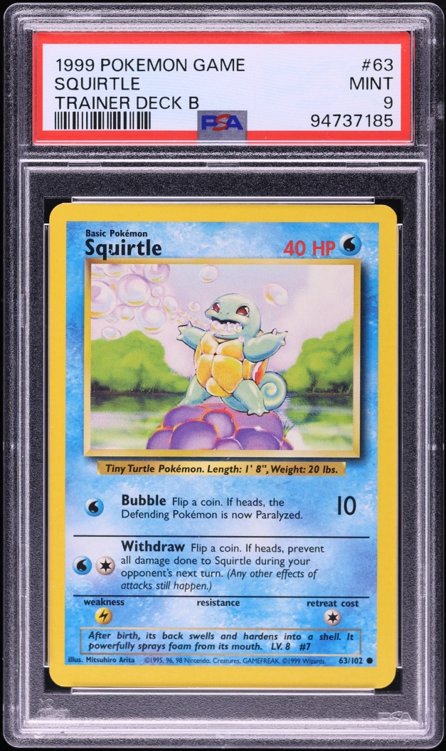 1999 Pokemon Base Set Trainer Deck B Squirtle #63 PSA 9 MINT