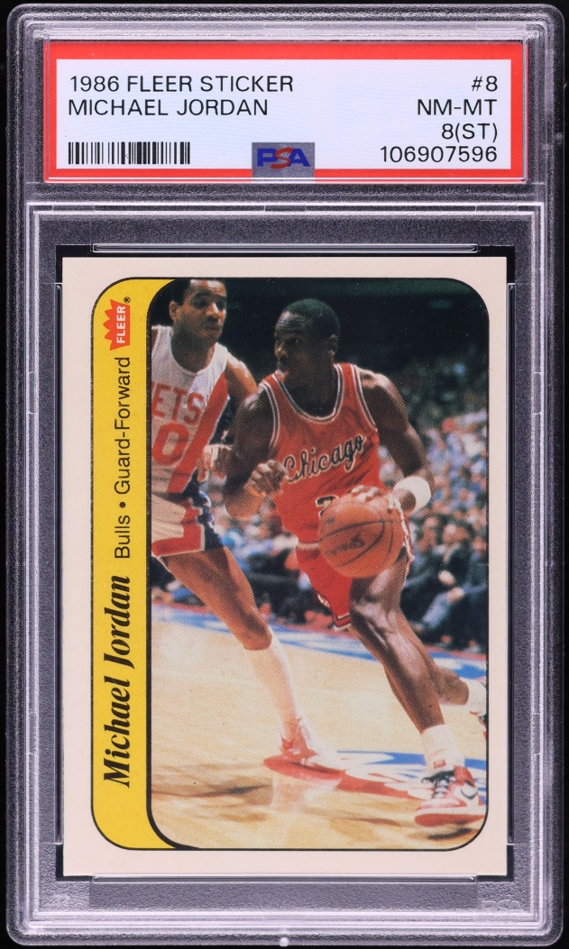1986 Fleer Sticker Michael Jordan ROOKIE #8 PSA 8(st) NM-MT