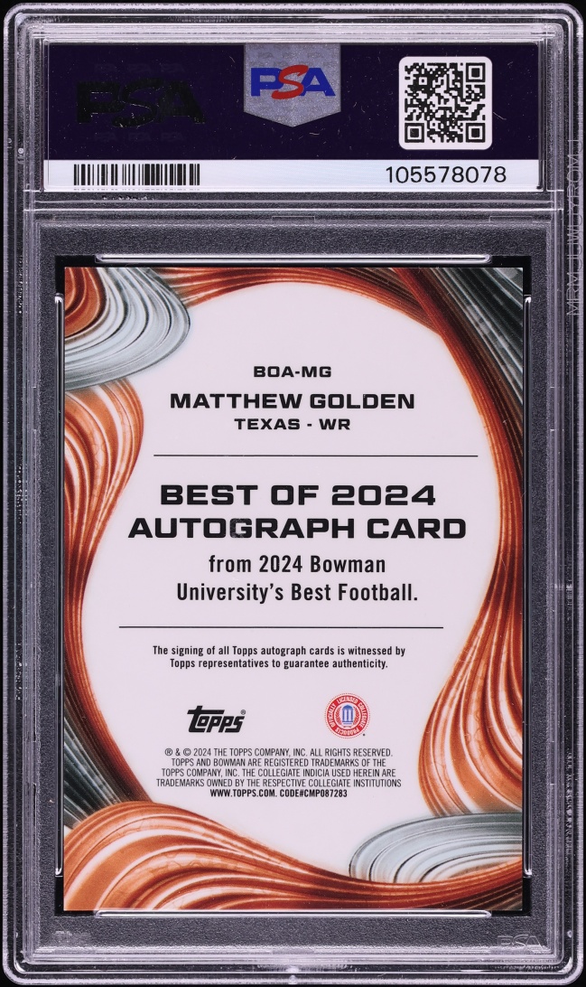 2024 Bowman University Best Matthew Golden ROOKIE AUTO #BOA-MG PSA 9 MINT