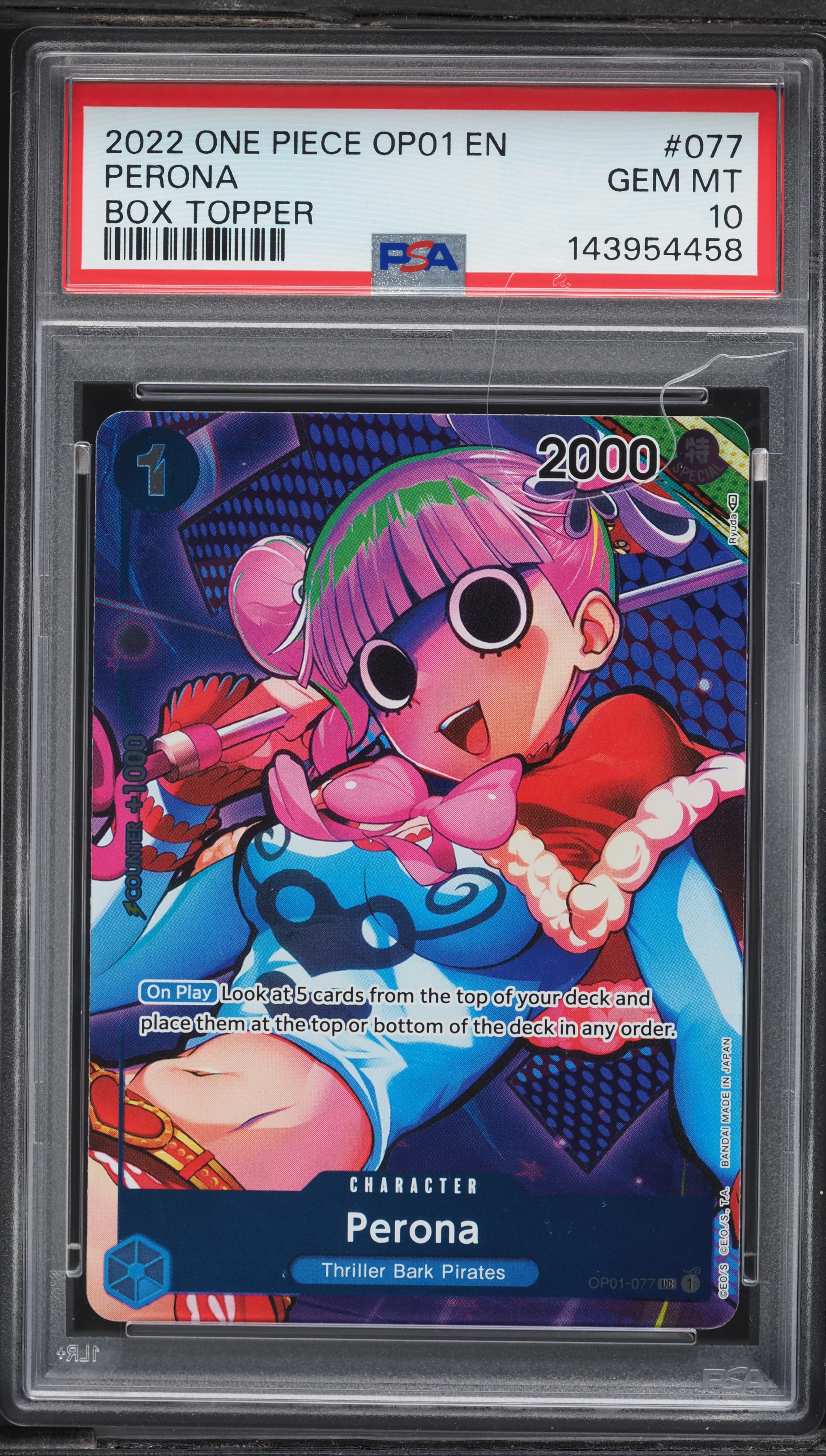 2022 One Piece Romance Dawn Box Topper Alt Art Perona #077 PSA 10 