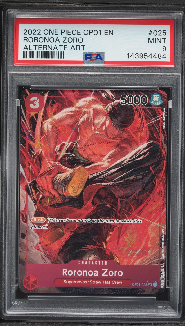 2022 One Piece Romance Dawn Alt Art SR Roronoa Zoro #OP01-025 PSA 9 MINT