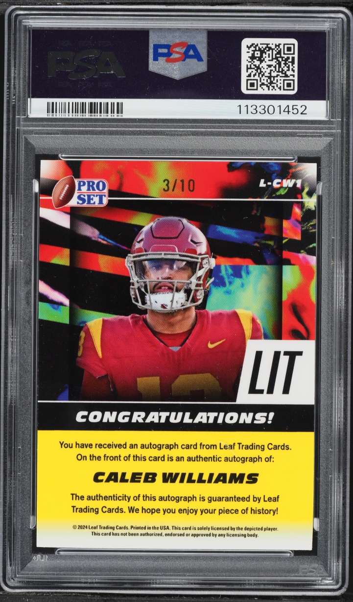 2024 Pro Set Metal Lit Caleb Williams ROOKIE AUTO DNA 10 /10 #L-CW1 PSA 10 GEM MINT
