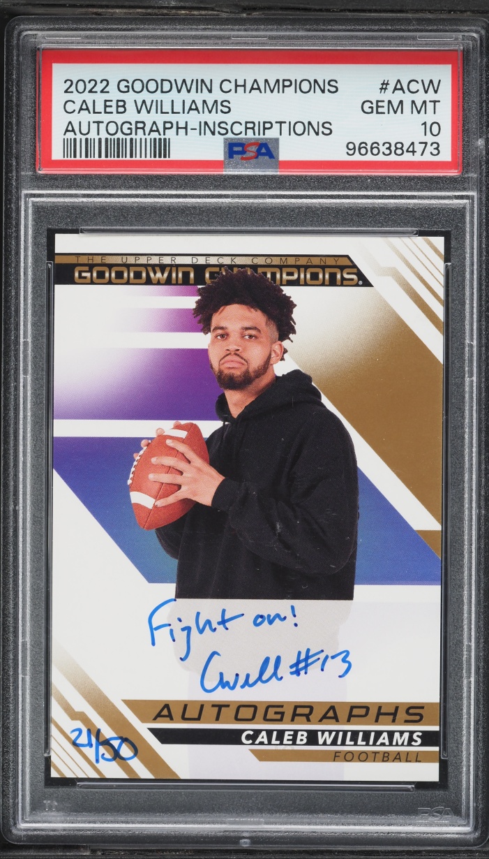 2022 Upper Deck Goodwin Champions Inscriptions Caleb Williams ROOKIE AUTO /50 #A-CW PSA 10 GEM