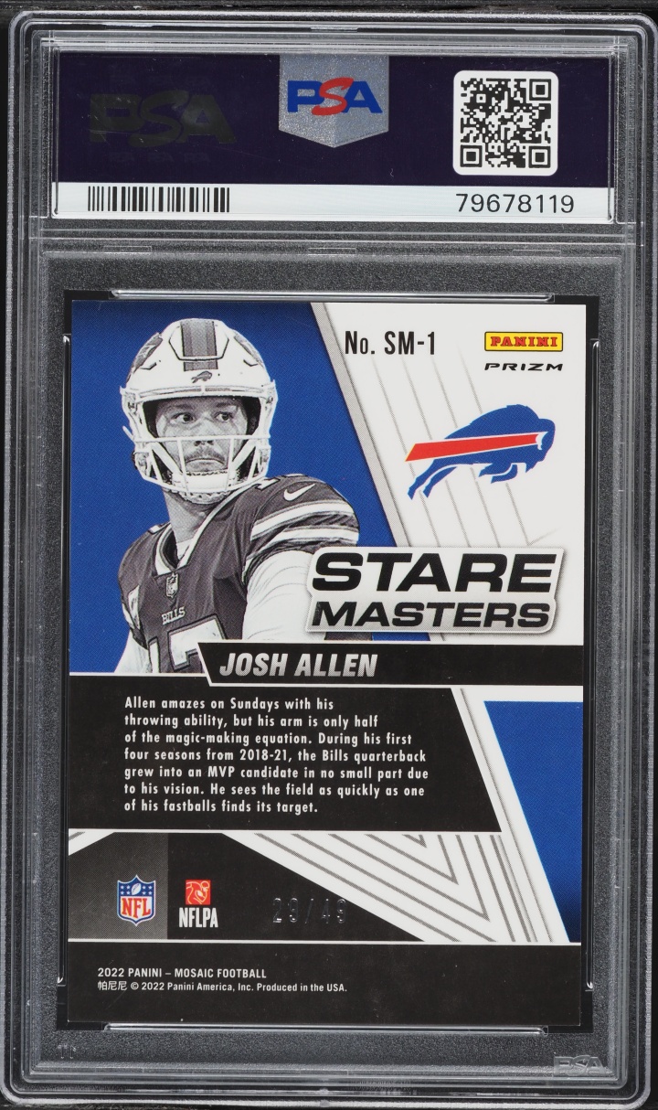 2022 Panini Mosaic Stare Masters Purple Josh Allen /49 #SM1 PSA 9 MINT
