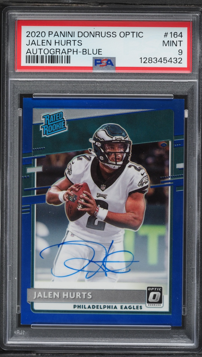 2020 Donruss Optic Blue Jalen Hurts ROOKIE AUTO /75 #164 PSA 9 MINT