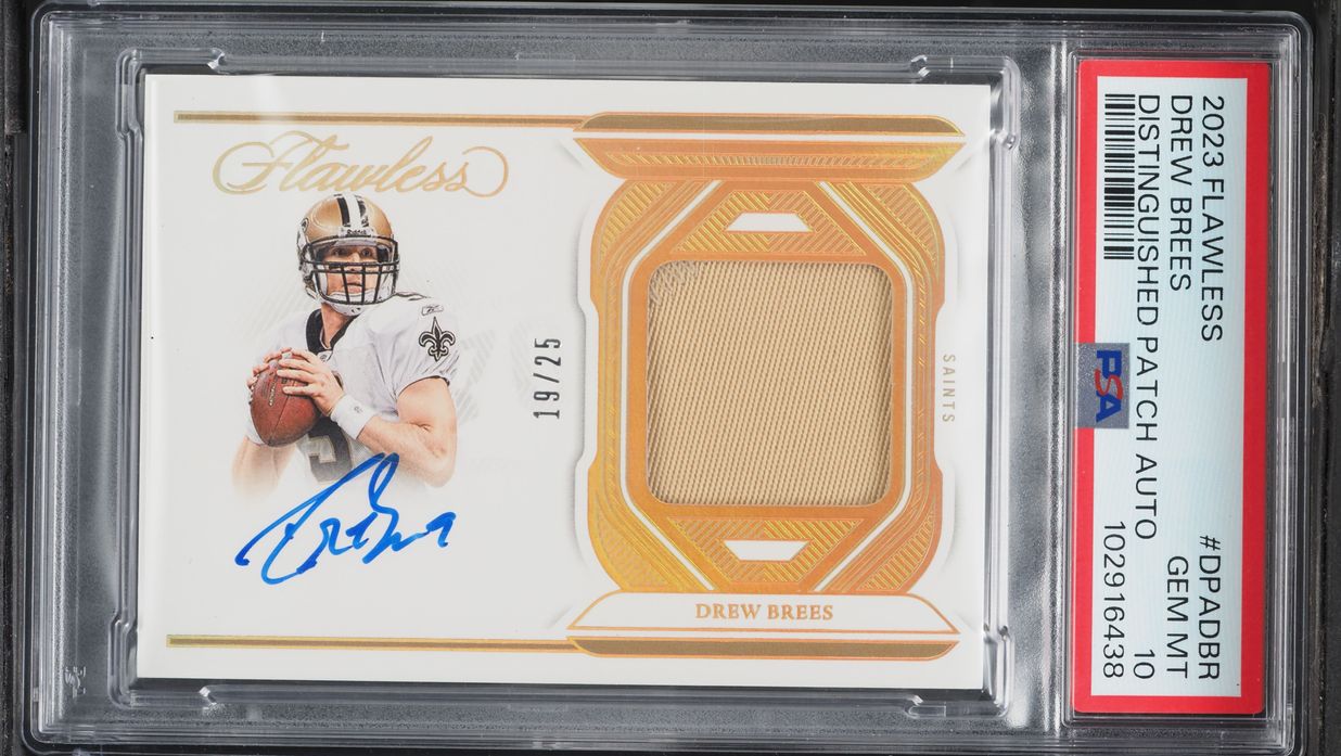 2023 Panini Flawless Distinguished  Drew Brees PATCH AUTO /25 #DPADBR PSA 10 GEM MINT