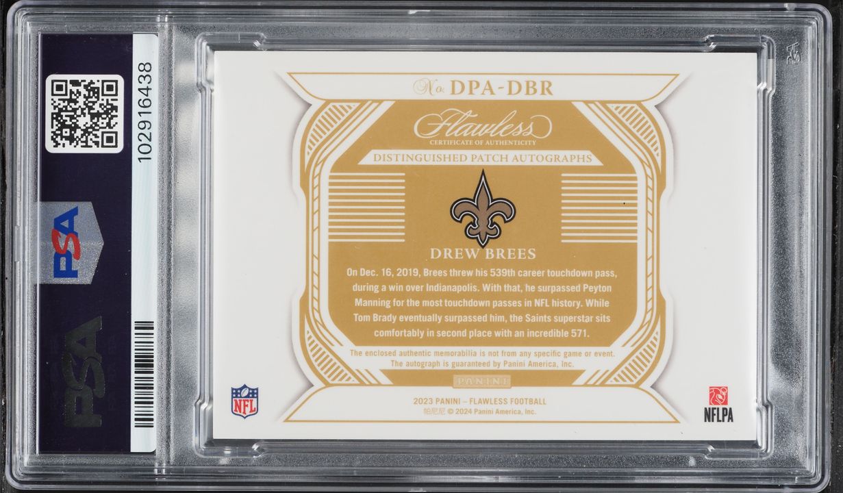 2023 Panini Flawless Distinguished  Drew Brees PATCH AUTO /25 #DPADBR PSA 10 GEM MINT