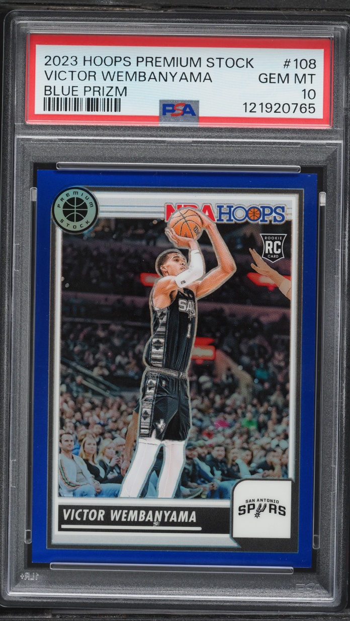 2023 Hoops Premium Stock Blue Prizm Victor Wembanyama ROOKIE /120 #108 PSA 10 GEM MINT
