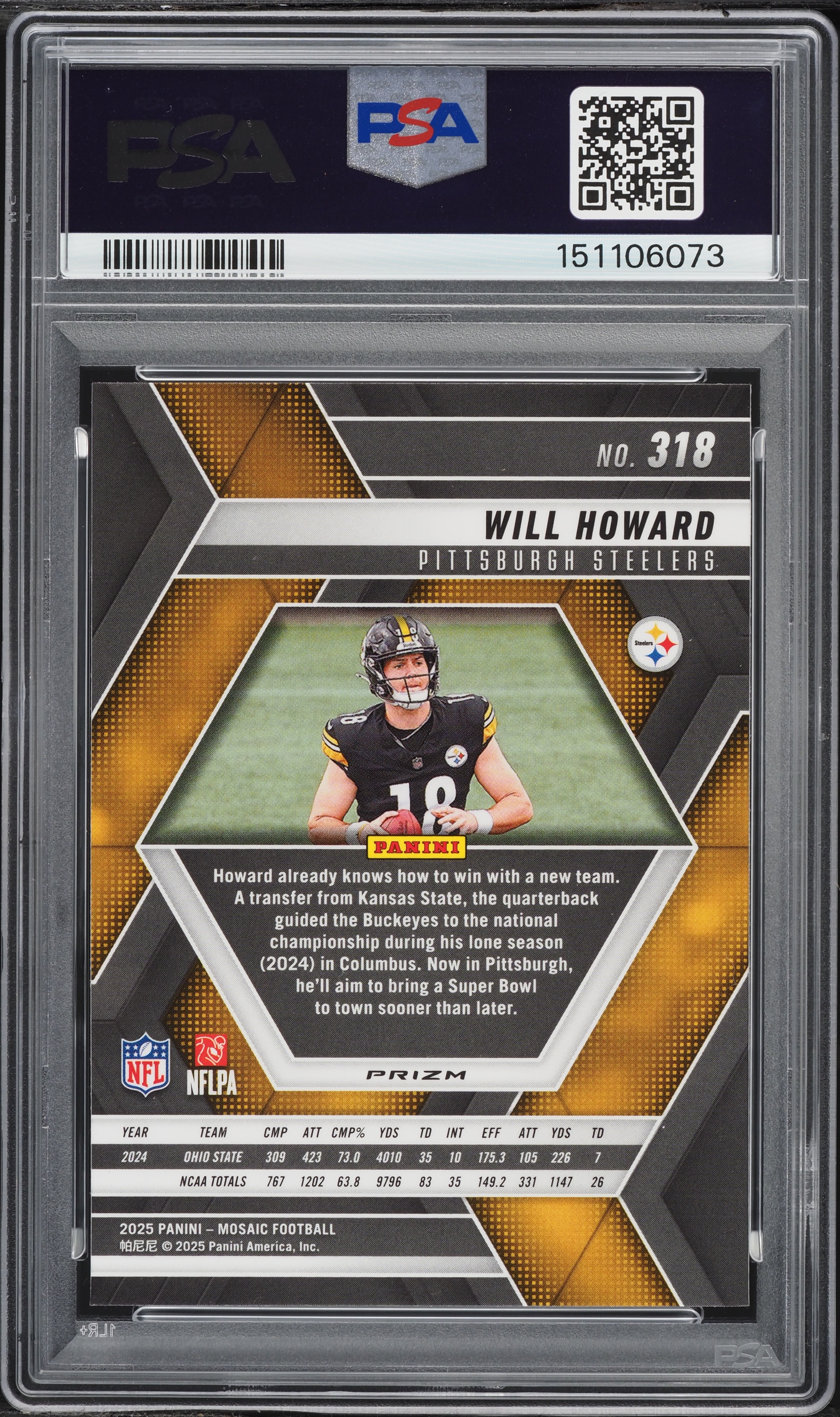 2025 Panini Mosaic Honeycomb Will Howard ROOKIE #318 PSA 10 GEM