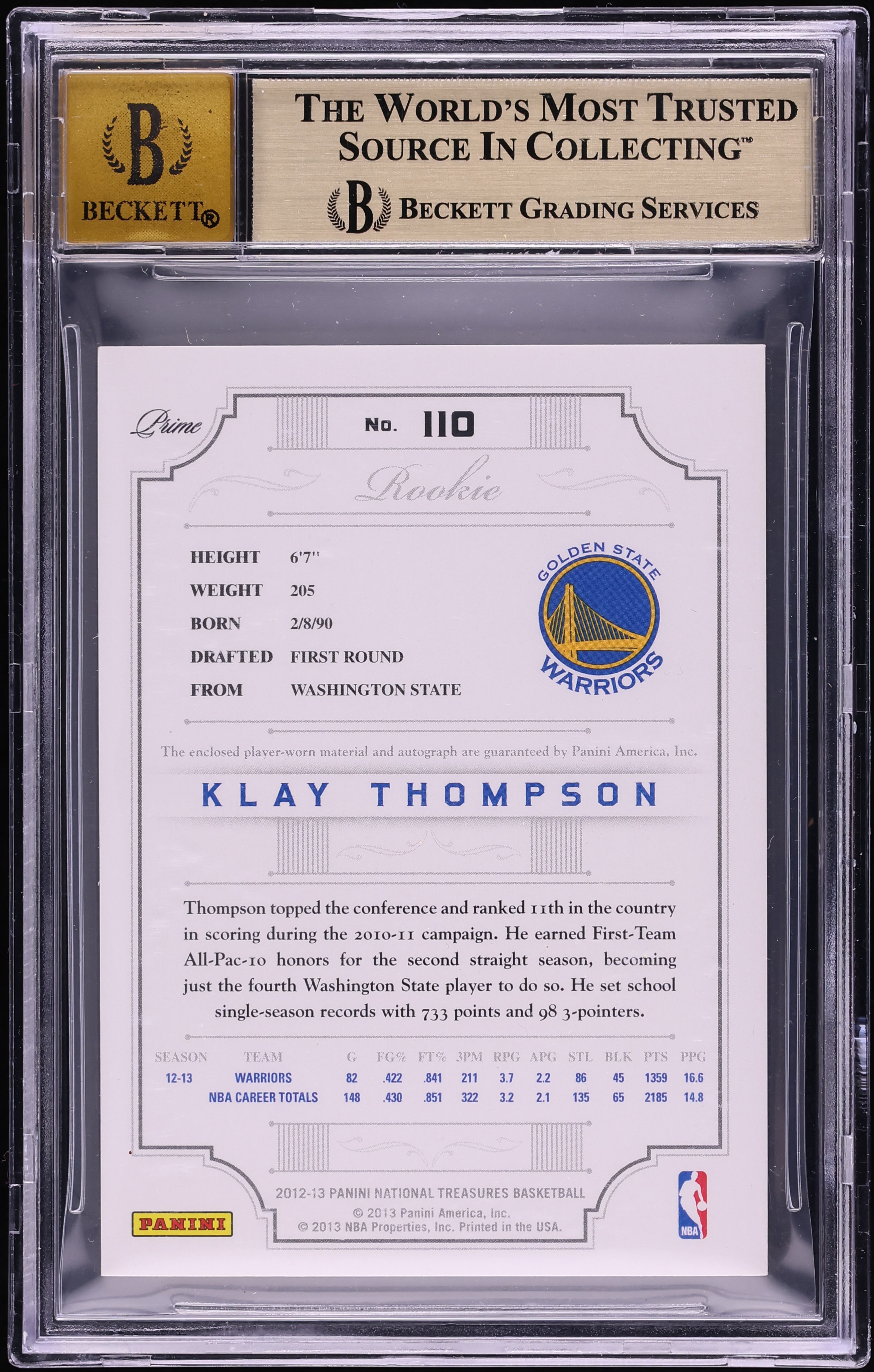 2012 National Treasures Gold Klay Thompson ROOKIE PATCH AUTO /5