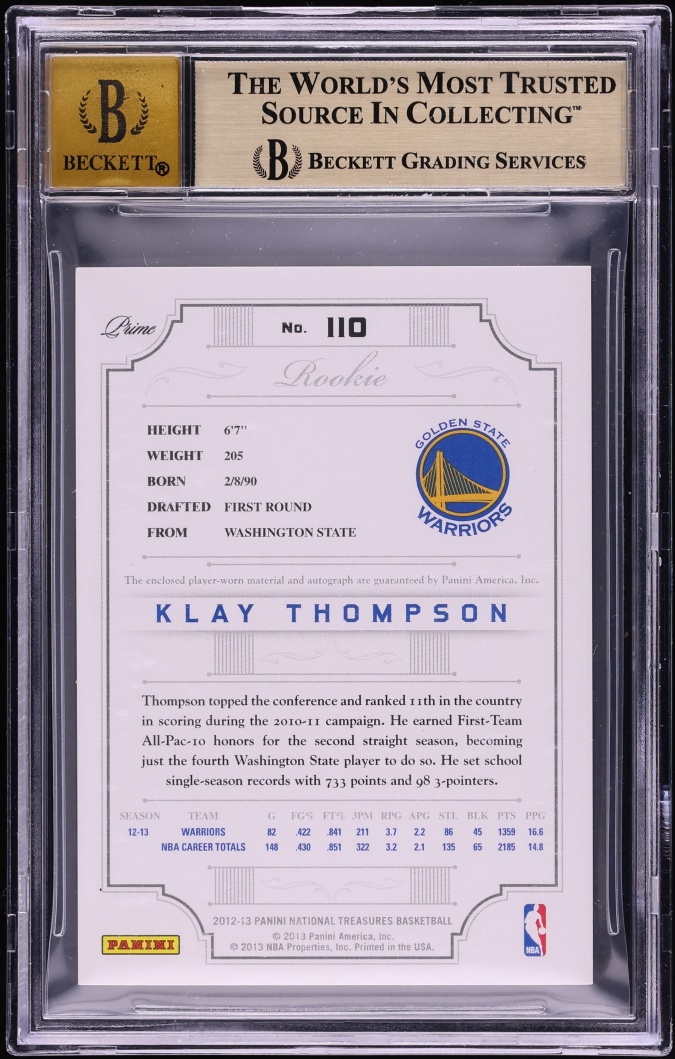 2012 National Treasures Gold Klay Thompson ROOKIE PATCH AUTO /5