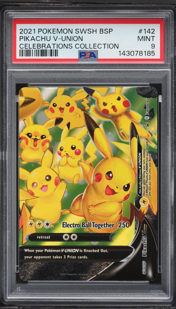 2021 Pokemon Sword & Shield Promo Celebrations Holo Pikachu V-UNION #SWSH142 PSA 9 MINT
