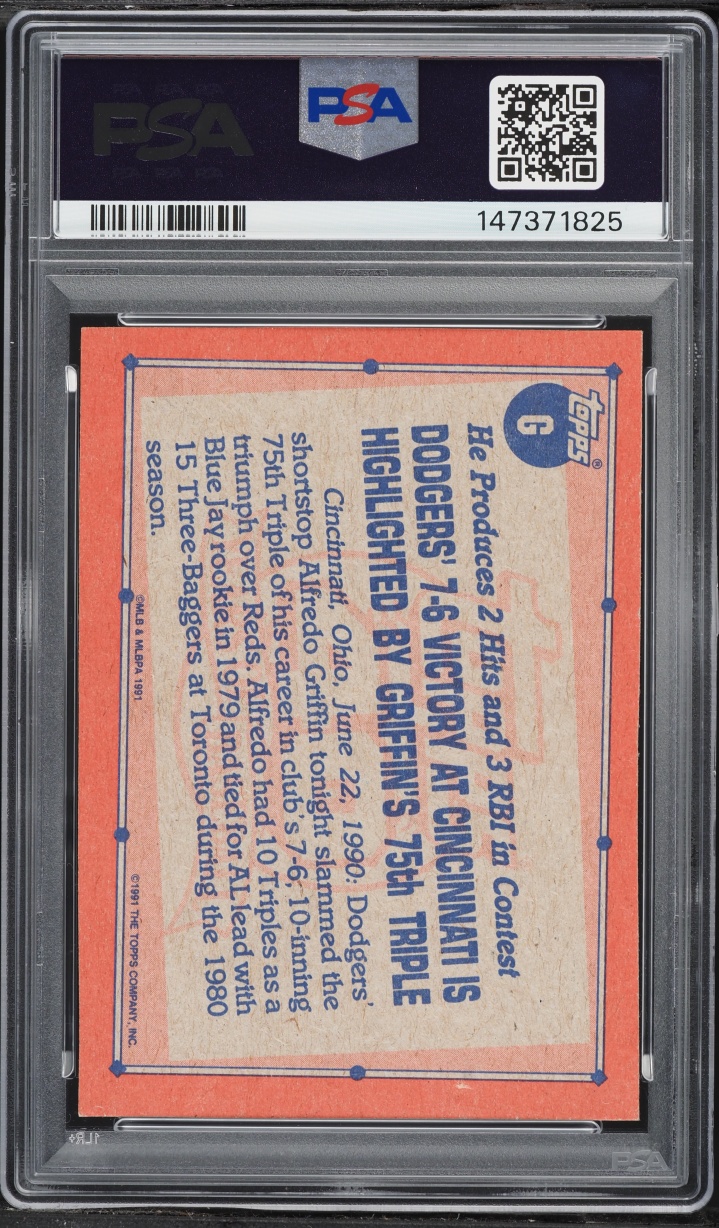 1991 Topps Box Panels Alfredo Griffin HAND CUT #G PSA 8 NM-MT