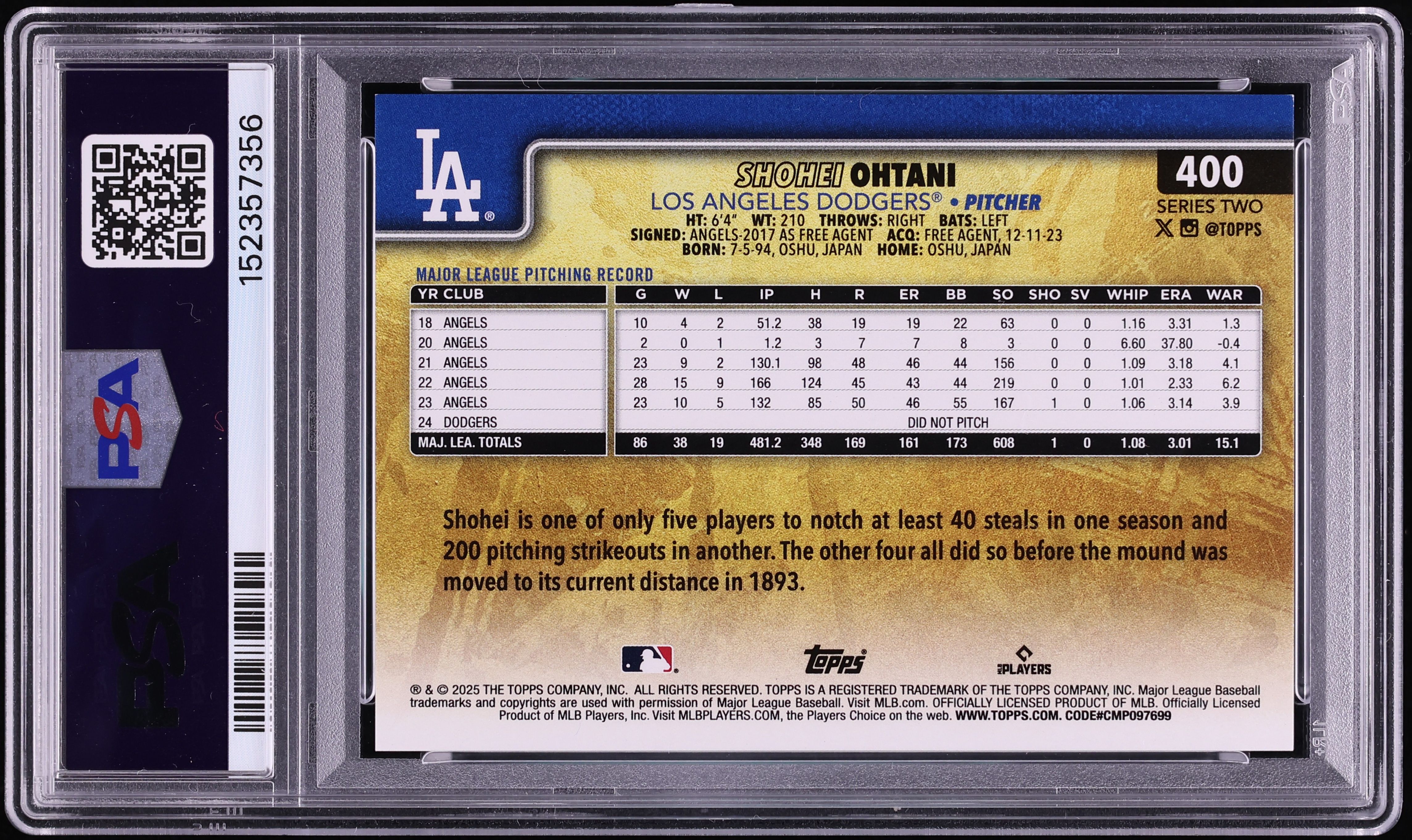 2025 Topps Golden Mirror Variation Shohei Ohtani #400 PSA 8 NM-MT 