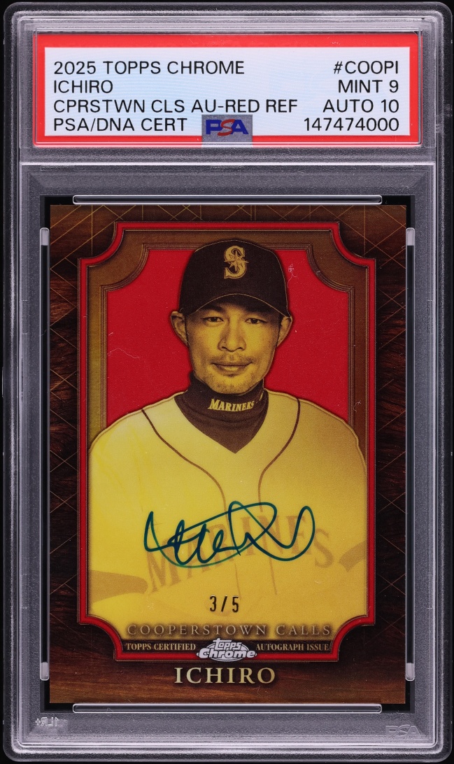 2025 Topps Chrome Cooperstown Calls Red Refractor Ichiro AUTO DNA 10 /5 #COOP-I PSA 9 MINT