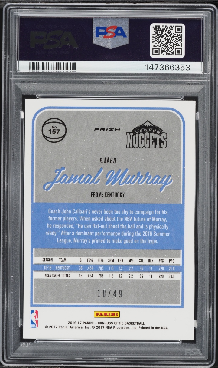 2016 Donruss Optic Blue Jamal Murray ROOKIE /49 #157 PSA 10 GEM MINT