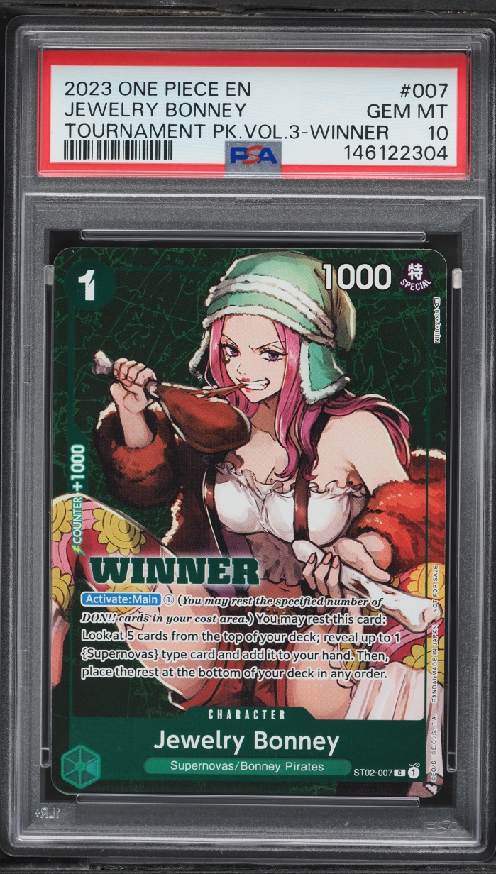 2023 One Piece Promos Tournament Pack Vol.3 Winner Jewelry Bonney #007 PSA 10 GEM MINT