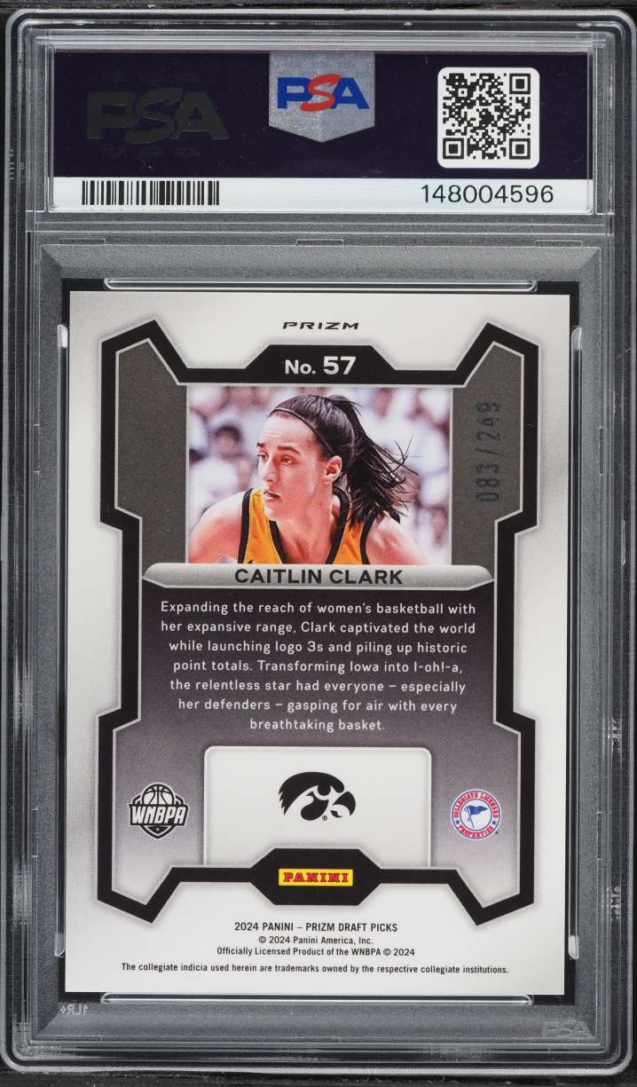 2024 Panini Prizm Draft Picks Blue Wave Caitlin Clark ROOKIE /249 #57 PSA 9 MINT