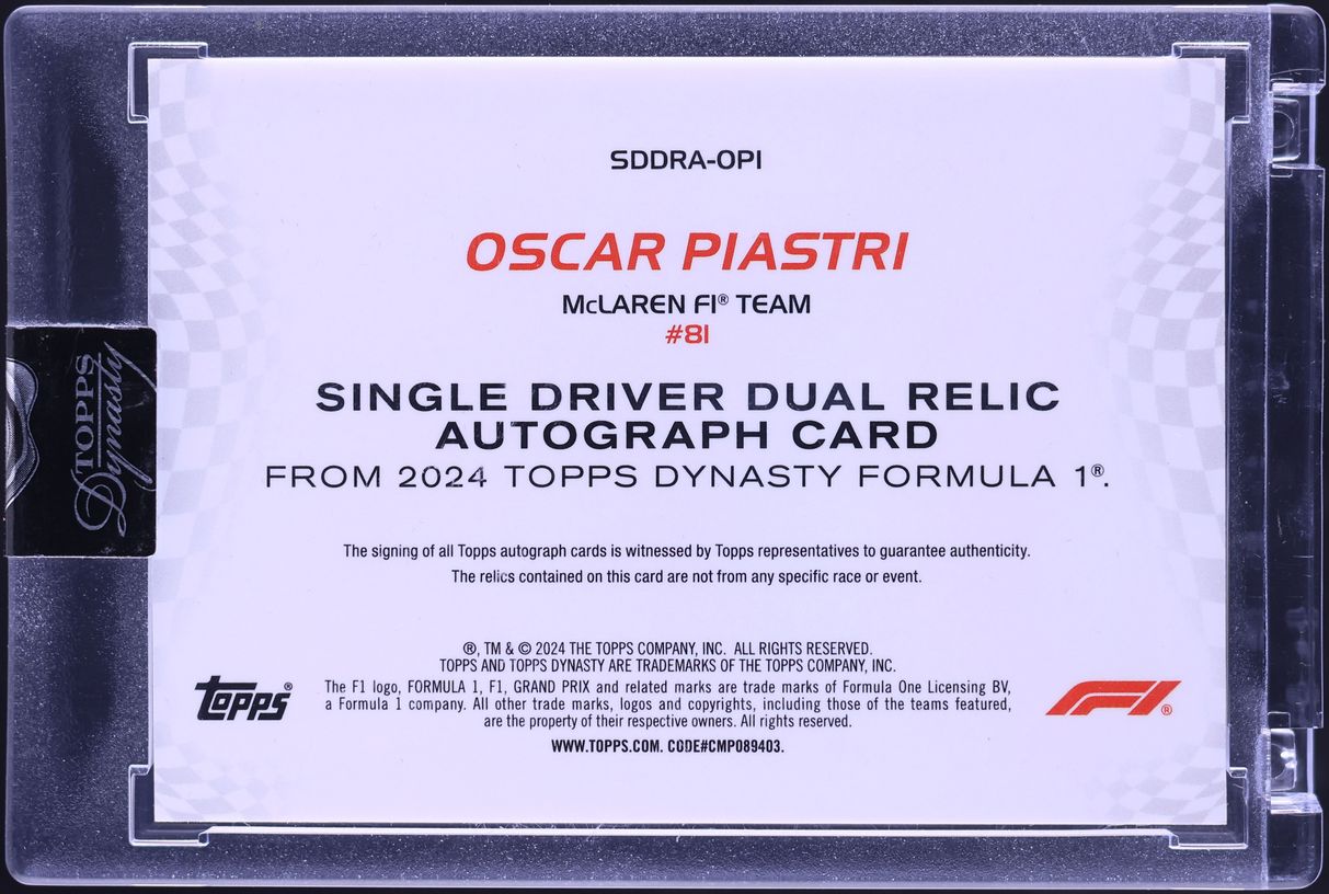 2024 Topps Dynasty Formula 1 F1 Dual Oscar Piastri PATCH AUTO /10 #SDDRA-OPI