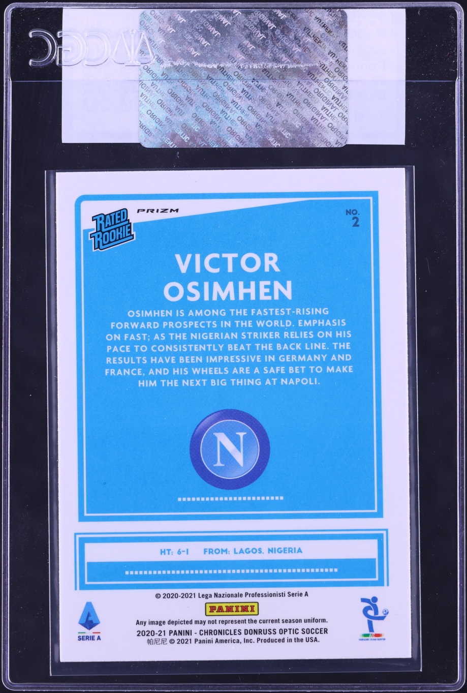 2020 Panini Chronicles Donruss Optic Serie A Blue Shimmer Victor Osimhen ROOKIE #2 CGC AUTH