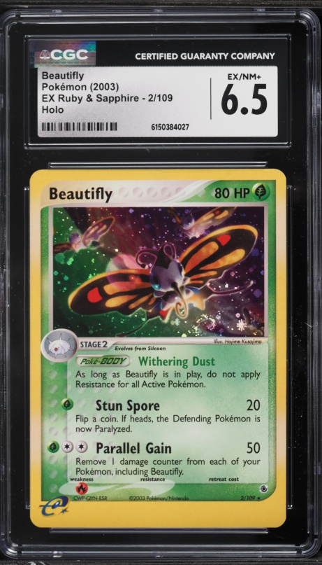 2003 Pokemon EX Ruby & Sapphire Holo Beautifly #2 CGC 6.5 EXMT+