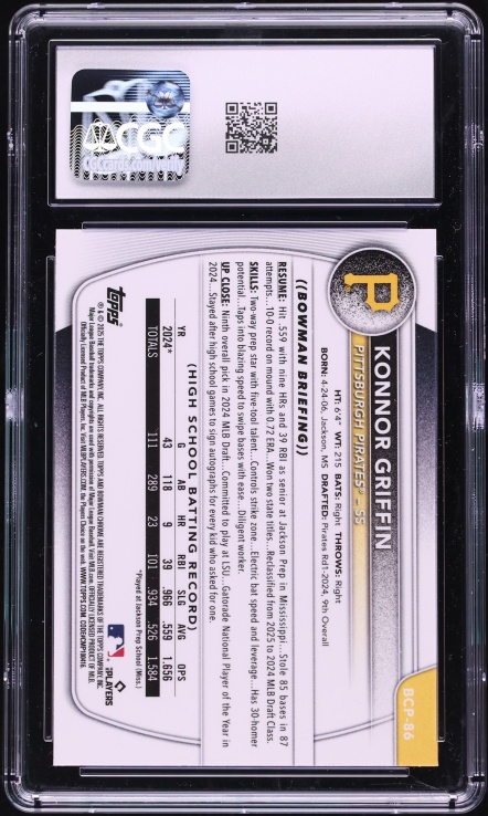 2025 Bowman Chrome Reptilian Refractor Konnor Griffin PROSPECT #BCP-86 CGC 10 GEM MINT