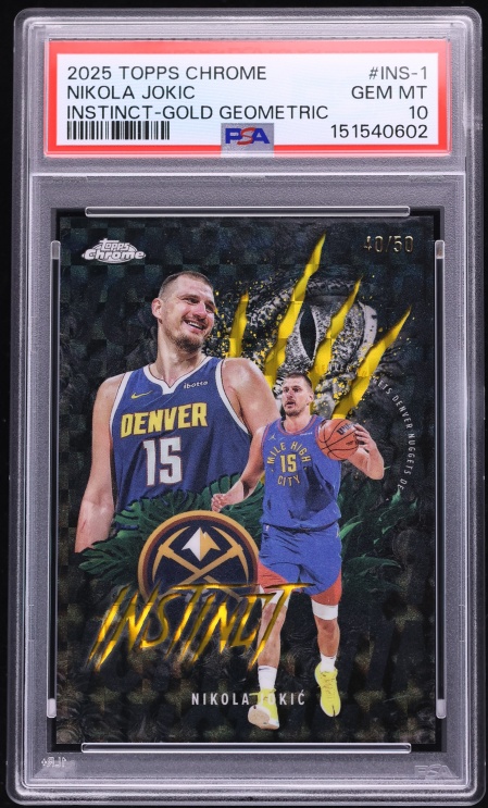 2025 Topps Chrome Instinct Gold Geometric Refractor Nikola Jokic /50 #INS-1 PSA 10 GEM MINT