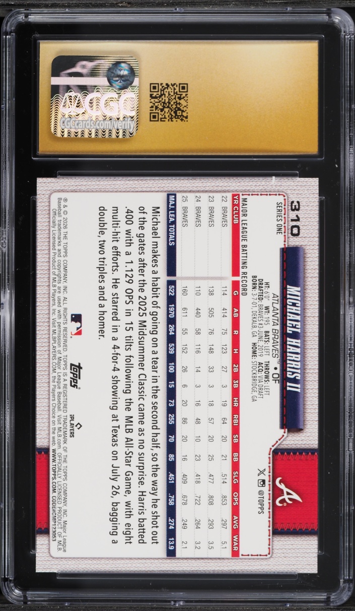 2026 Topps Holo Foil Michael Harris II #310 CGC 10 PRISTINE