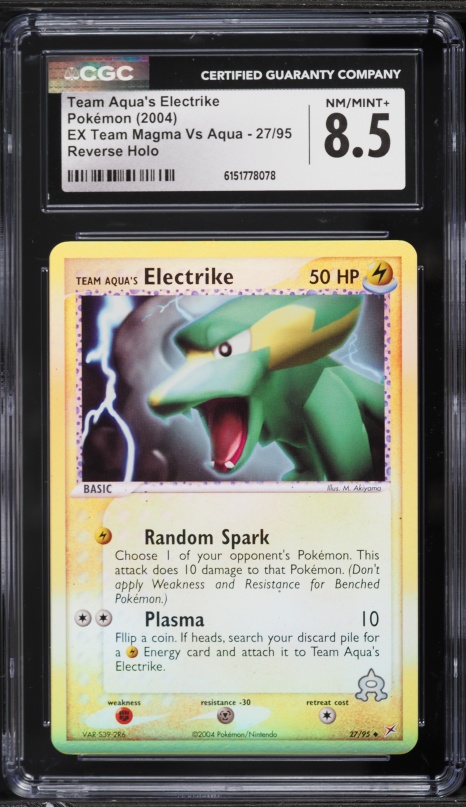 2004 Pokemon EX Team Magma Vs Aqua Reverse Holo Team Aqua's Electrike #27 CGC 8.5 NM-MT+