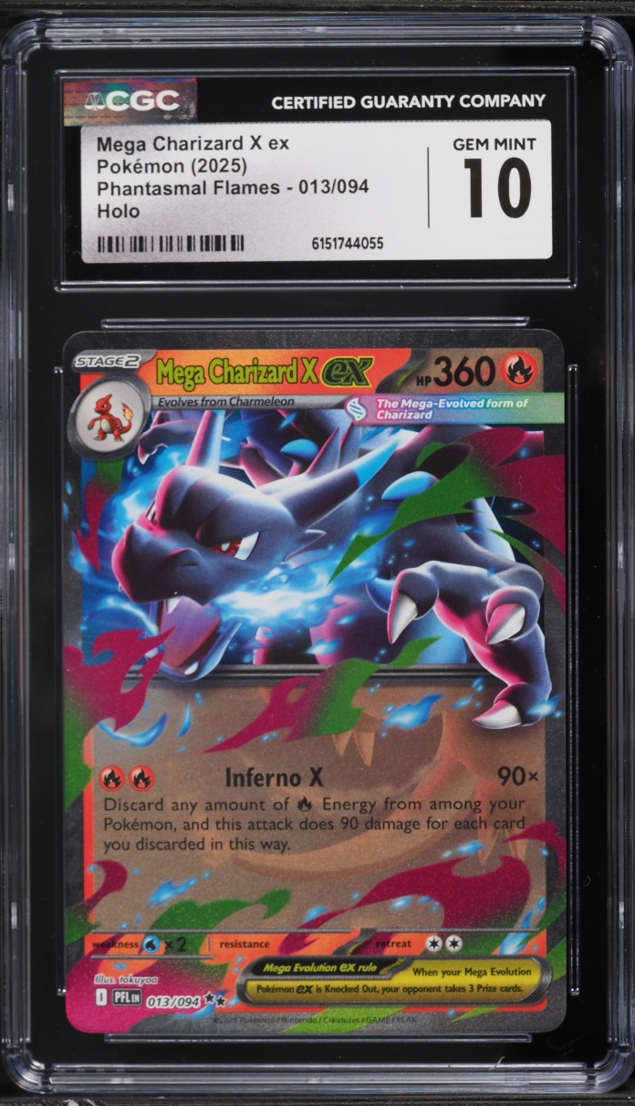 2025 Pokemon Mega Evolution Phantasmal Flames Holo Mega Charizard X ex #13 CGC 10 GEM MINT
