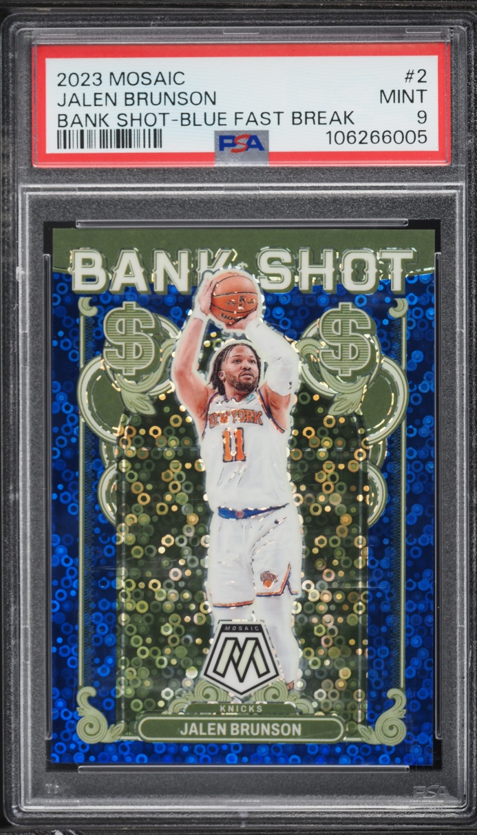 2023 Panini Mosaic Bank Shot Blue Fast Break Jalen Brunson /85 #2 PSA 9 MINT
