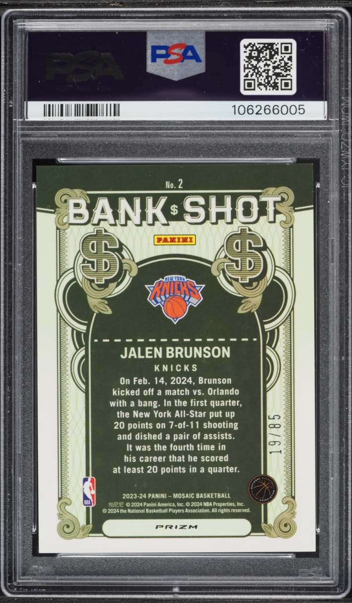 2023 Panini Mosaic Bank Shot Blue Fast Break Jalen Brunson /85 #2 PSA 9 MINT