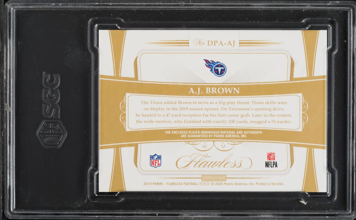 2019 Panini Flawless Dual AJ Brown ROOKIE PATCH AUTO /25 #DPA-AJ SGC 9.5 MINT+