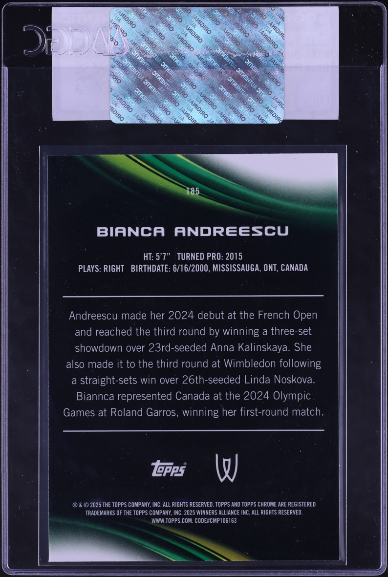 2025 Topps Chrome Blue Refractor Bianca Andreescu /150 #185 CGC AUTH