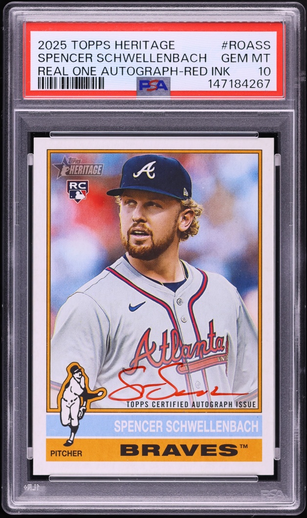 2025 Topps Heritage Real One Red Ink Spencer Schwellenbach ROOKIE AUTO /76 #ROA-SS PSA 10 GEM