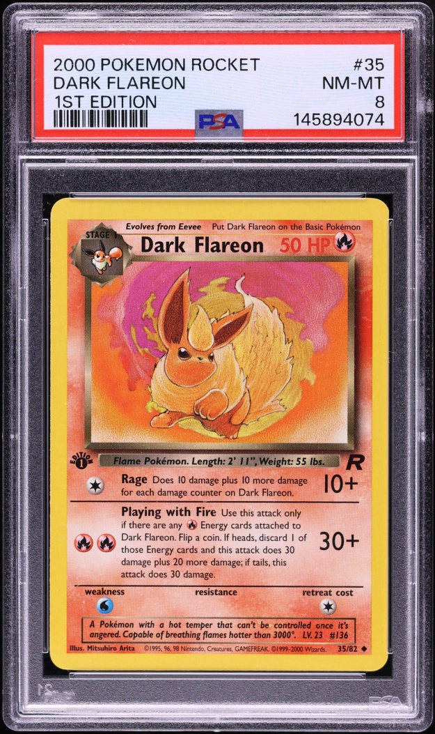 2000 Pokemon Team Rocket 1st Edition Dark Flareon #35 PSA 8 NM-MT